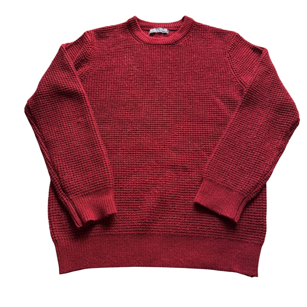 PJ Paul Jones Mens Waffle Knit Crewneck Sweater Burgundy Red Size Small